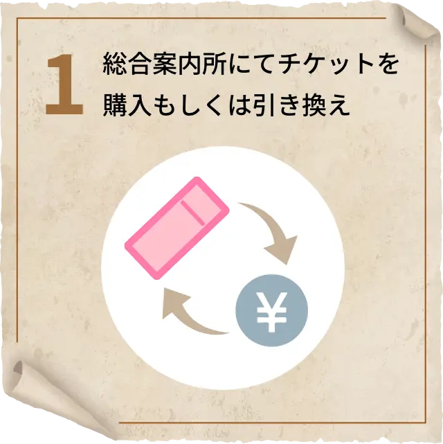 総合案内所にてチケットを購入もしくは引き換え